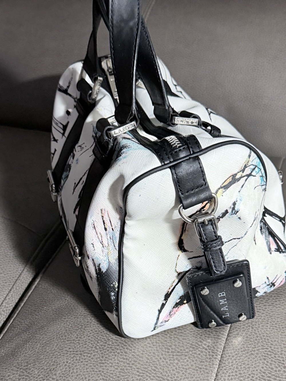 L.A.M.B. White StreetStyle Mini Duffel with Black Leather Trim - Picture 2 of 4